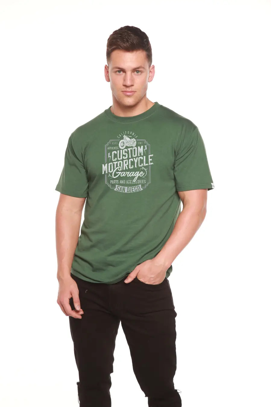 Mototrcycle Garage Men's Bamboo Viscose/Organic Cotton Short Sleeve Graphic T-Shirt Spun Bamboo