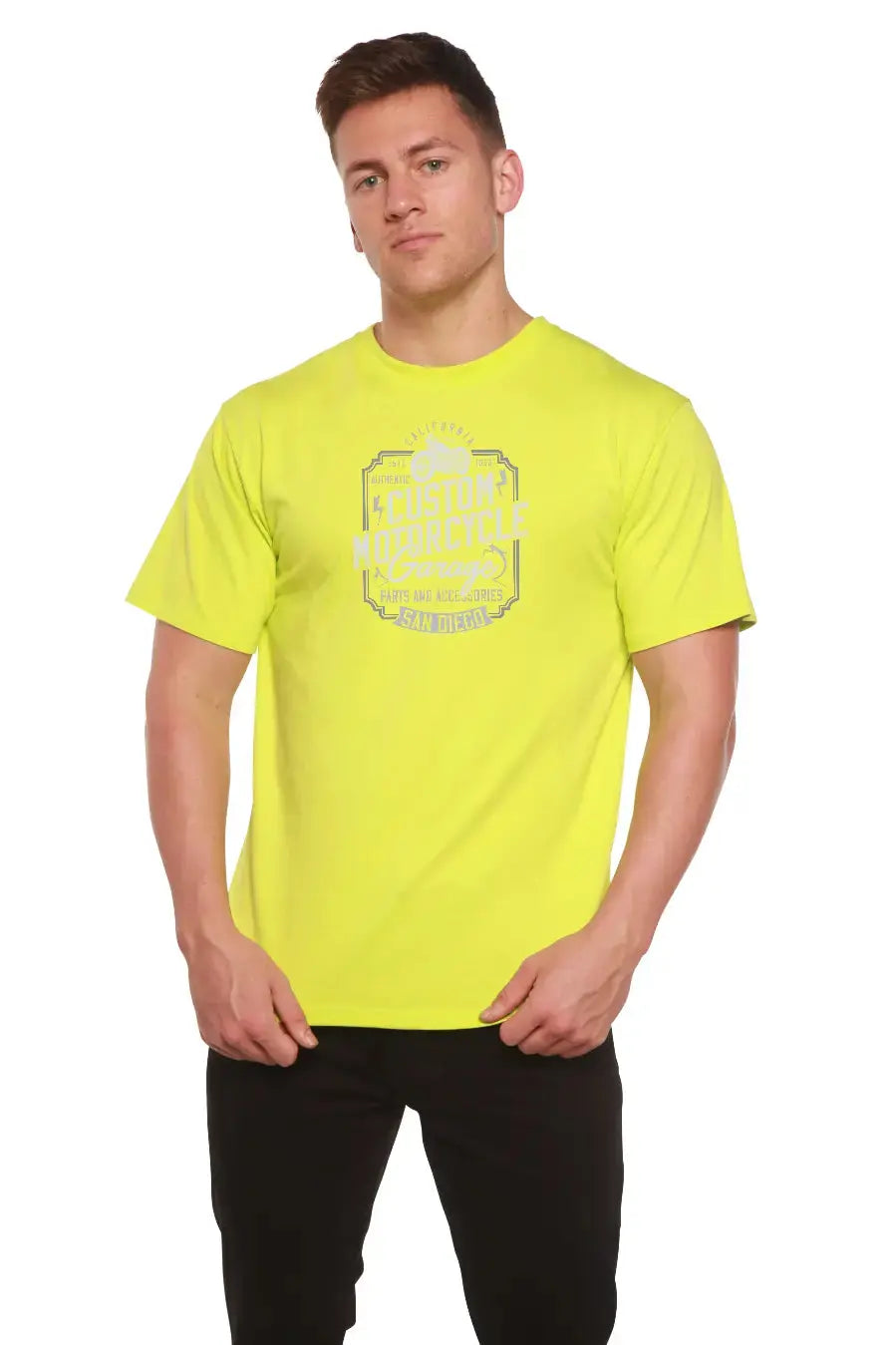 Mototrcycle Garage Men's Bamboo Viscose/Organic Cotton Short Sleeve Graphic T-Shirt Spun Bamboo
