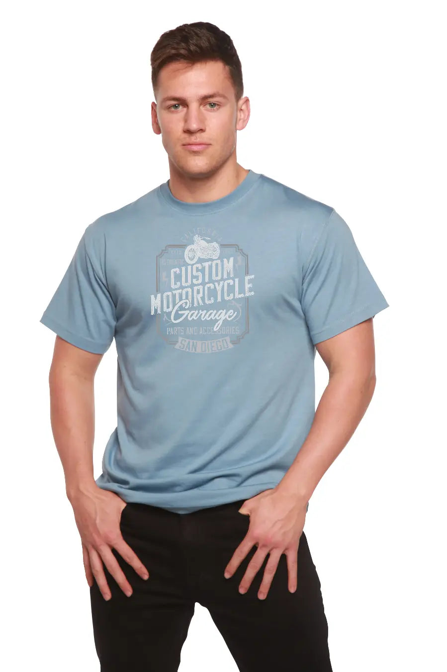 Mototrcycle Garage Men's Bamboo Viscose/Organic Cotton Short Sleeve Graphic T-Shirt Spun Bamboo