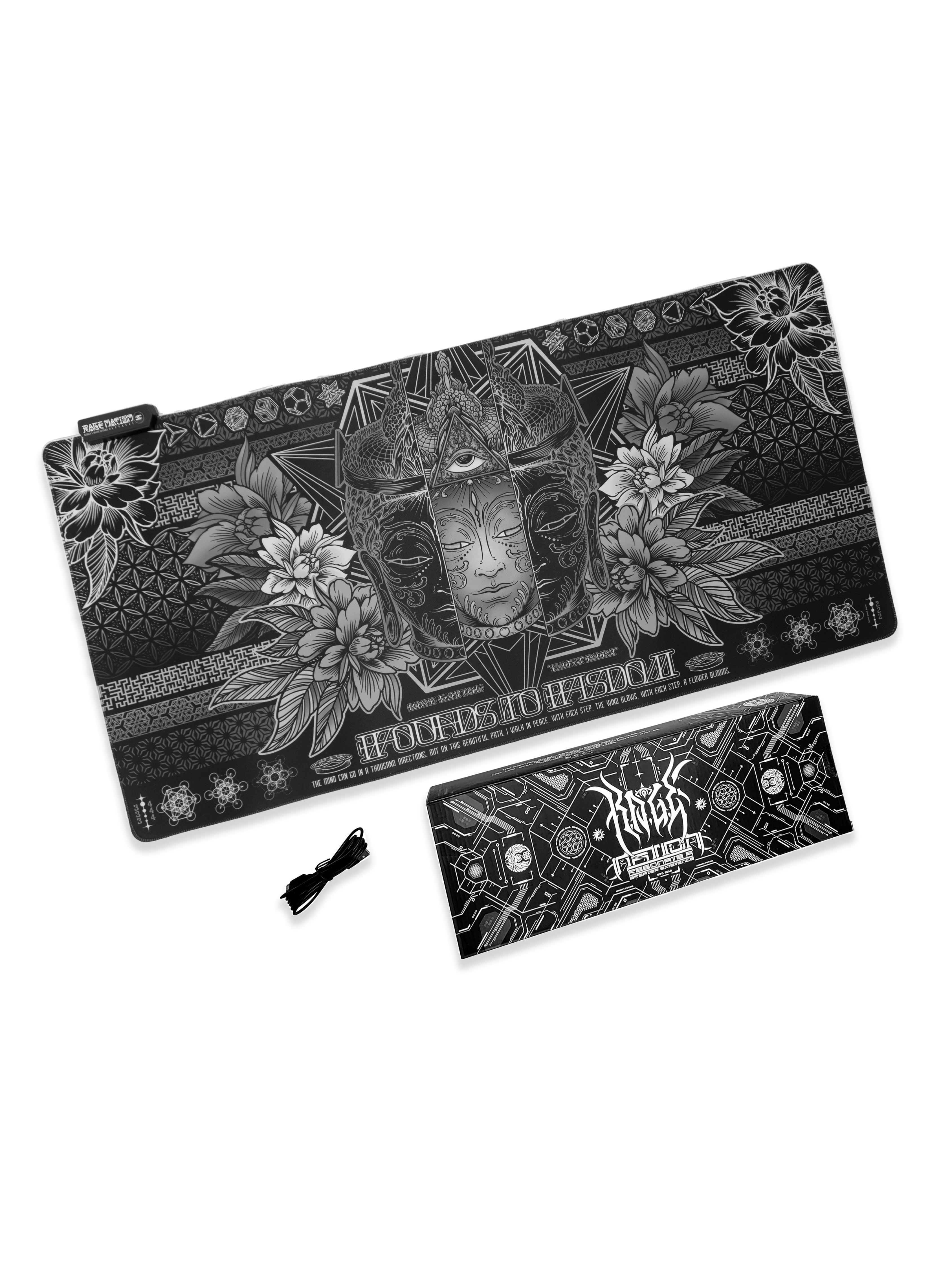 WOUNDS TO WISDOM V1 ✦ MONOCHROME ✦ XXL RGB Gaming Mouse Pad Rage Nation Apparel