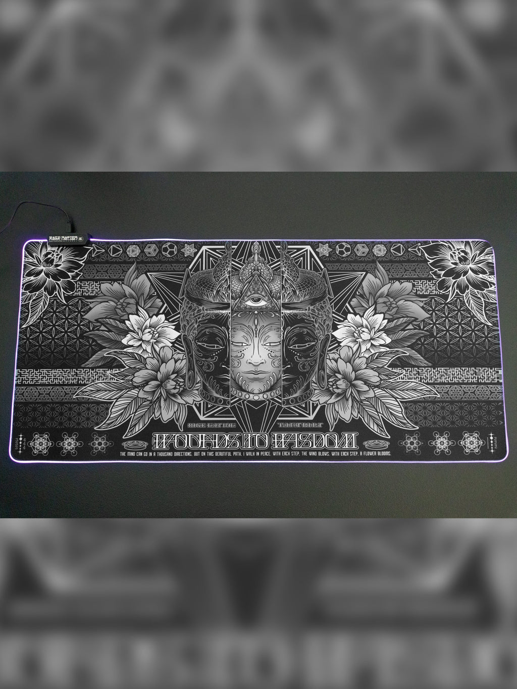 WOUNDS TO WISDOM V1 ✦ MONOCHROME ✦ XXL RGB Gaming Mouse Pad Rage Nation Apparel