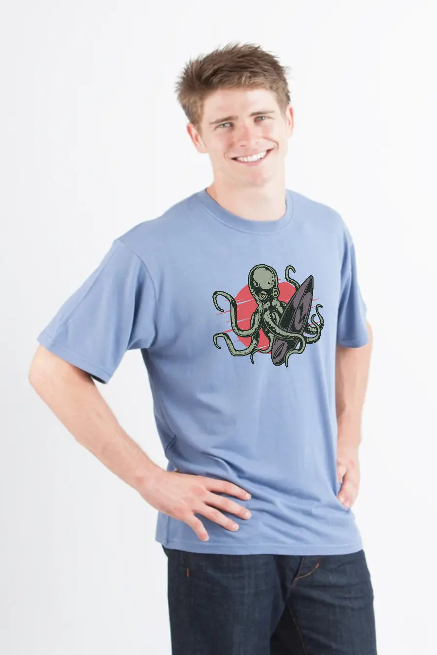 Octopus Men's Bamboo Viscose/Organic Cotton Short Sleeve Graphic T-Shirt Spun Bamboo