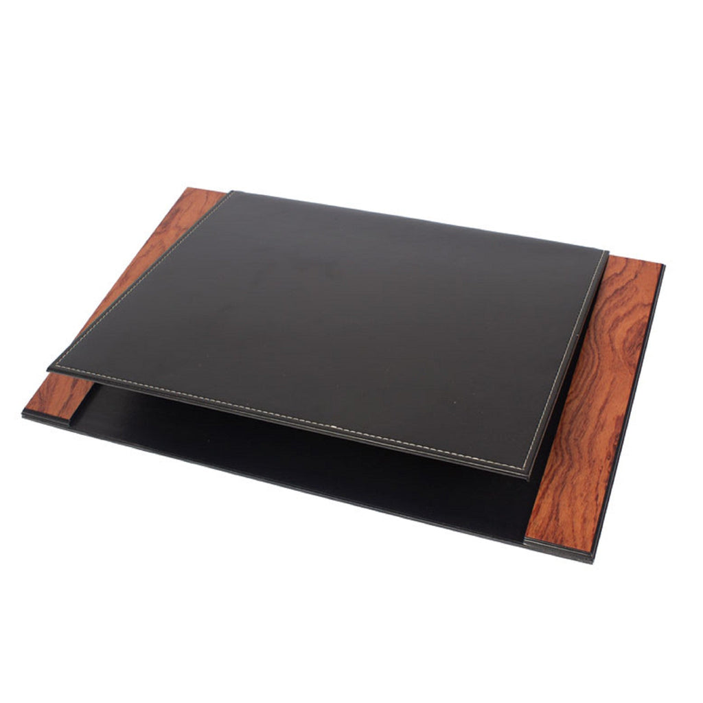 MOOG Leather Desk Pad | Prestige Desk Pad Mahogany Wood Combination | Desk Pad With Cover | Leather Moogdesk