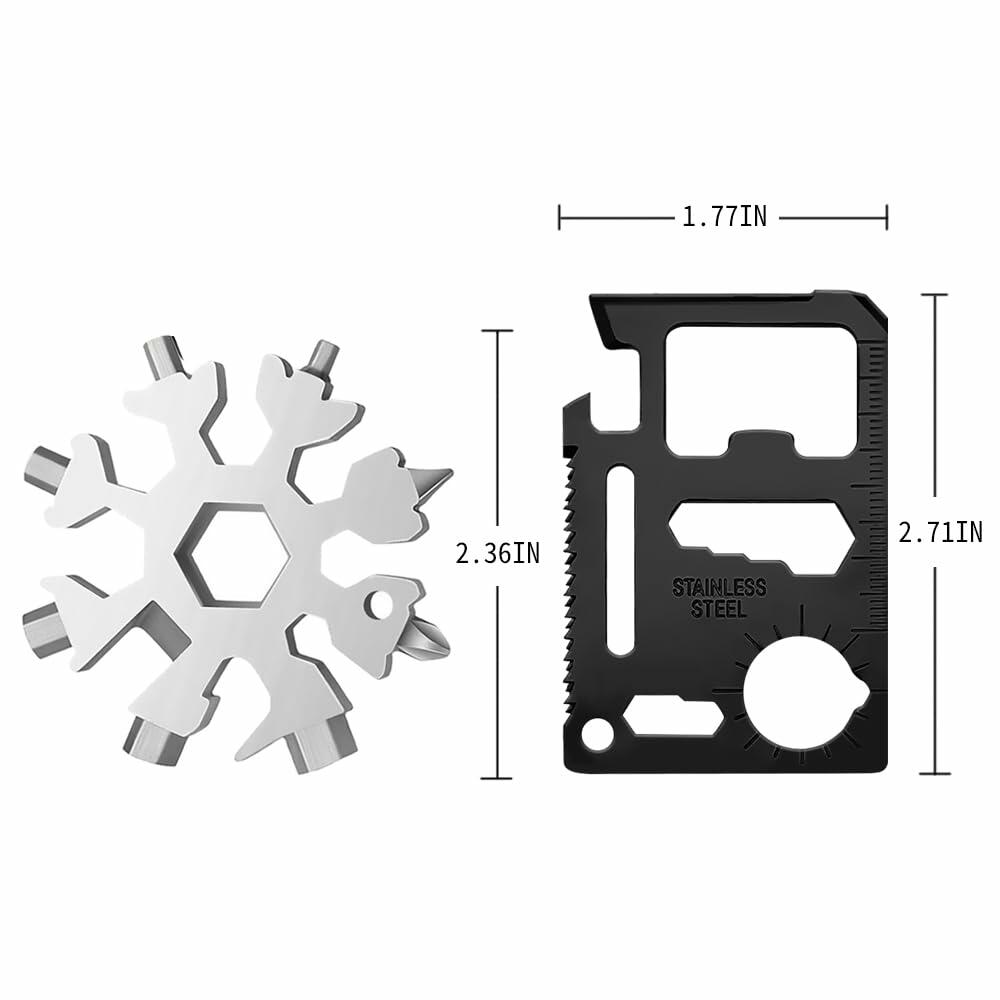 18 in 1 Silver Snowflake Multitool & 20 in 1 Black Credit Card Multitools Gift Deal US