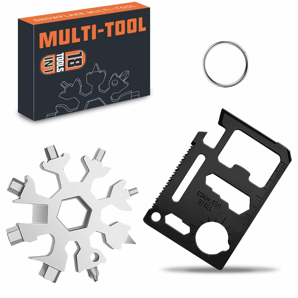 18 in 1 Silver Snowflake Multitool & 20 in 1 Black Credit Card Multitools Gift Deal US