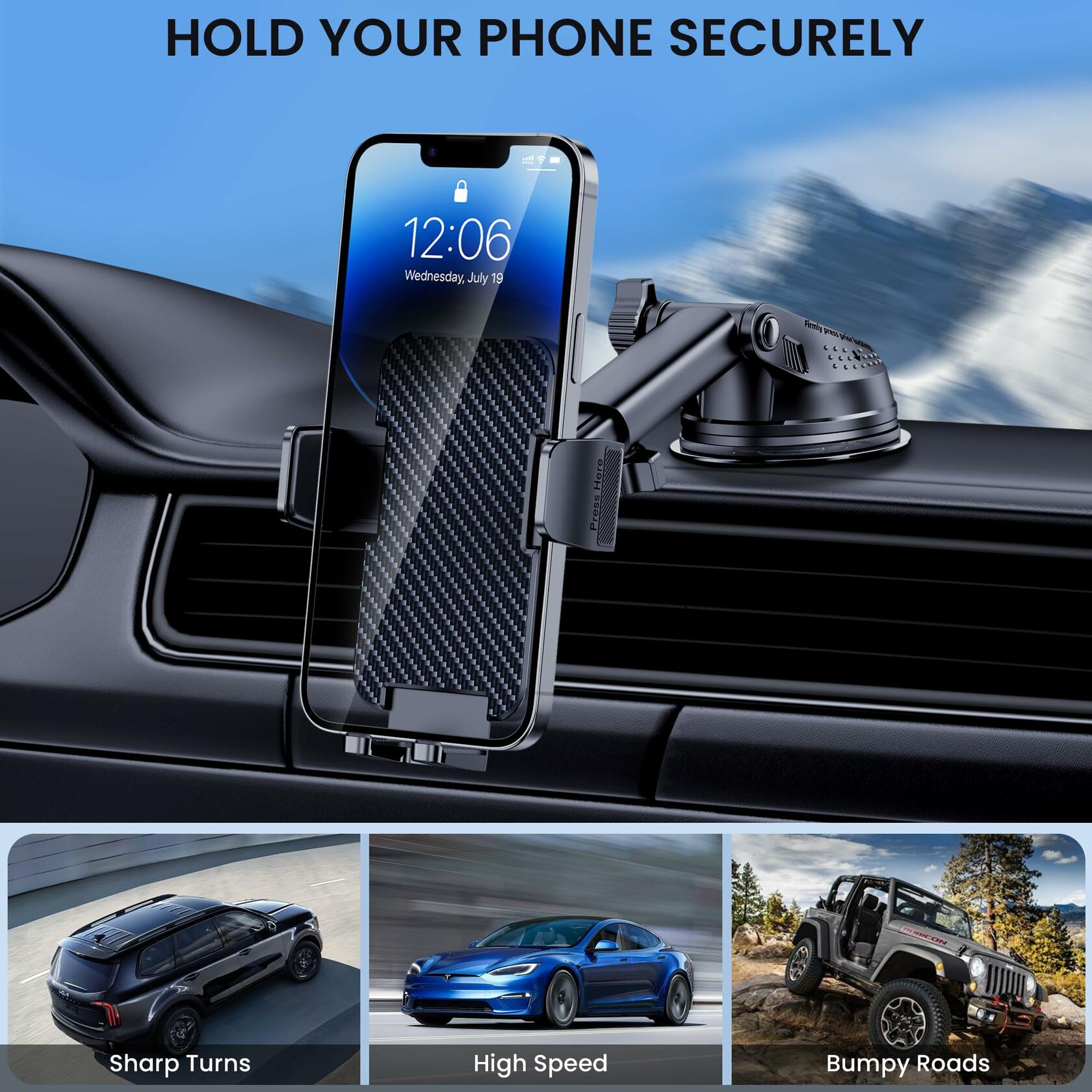 BIVGAZA Military-Grade Car Phone Holder Universal Thick Case Friendly Black Deal US