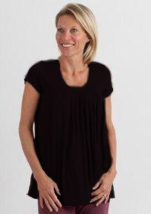 Clearance Women's Bamboo Viscose Pleated Lounge Top Black Spun Bamboo