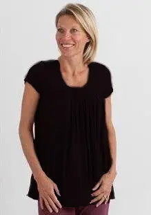 Clearance Women's Bamboo Viscose Pleated Lounge Top Black Spun Bamboo