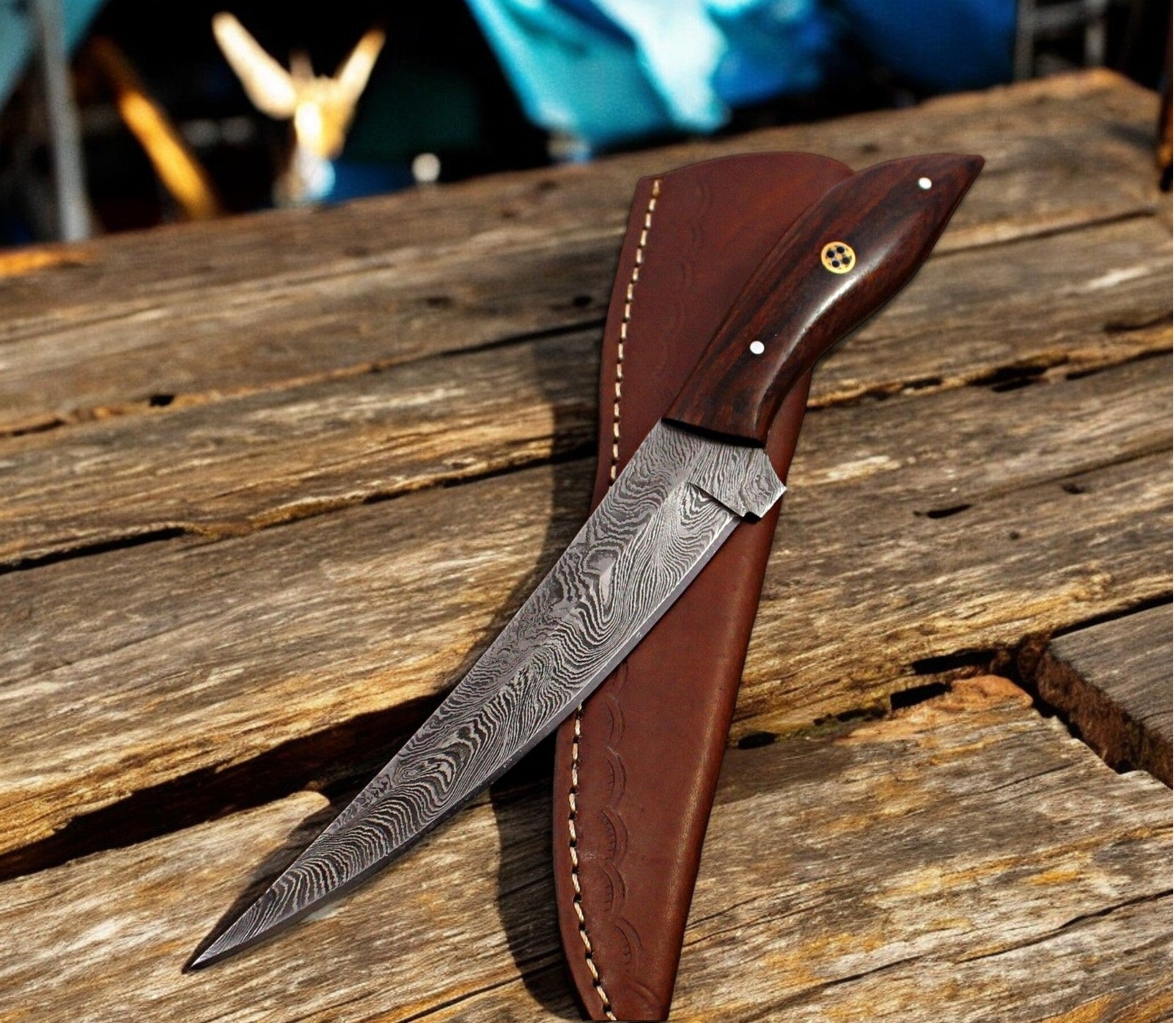Handmade Damascus Steel Fillet Knife with Rosewood Handle Damascus Knife Store