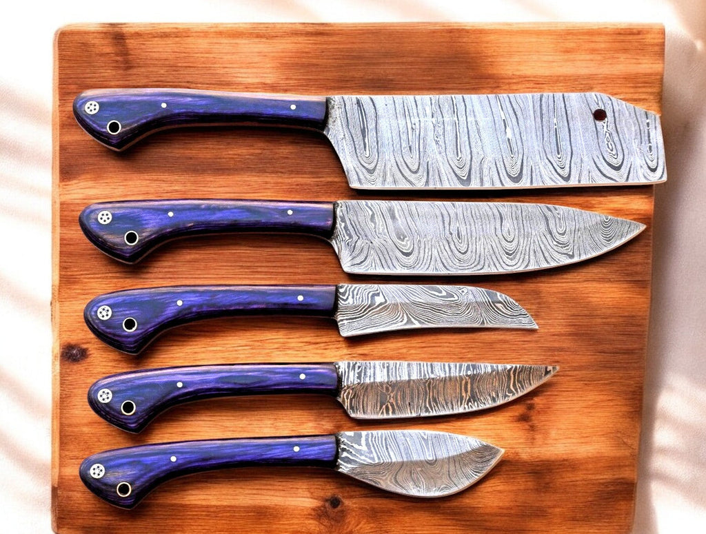 Handmade Damascus Kitchen Knives Set with Exotic Wood Handles Damascus Knife Store