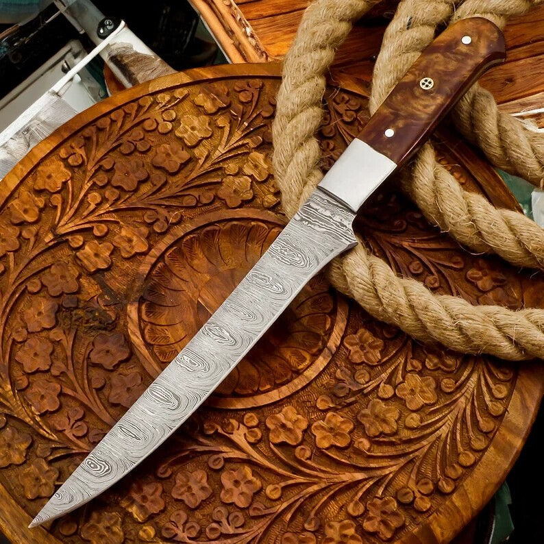 Handmade Damascus Fillet Knife with Rosewood Handle Damascus Knife Store