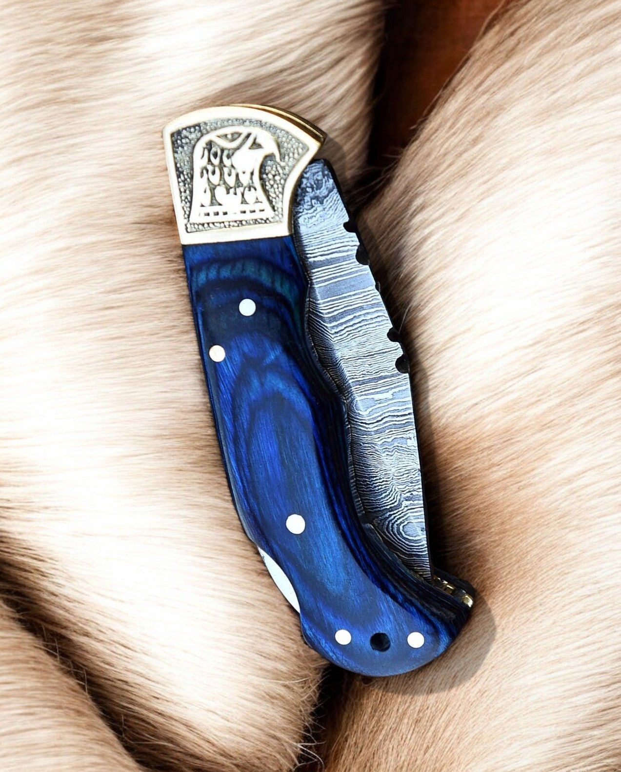 Handmade Damascus Folding Knife – Exotic Wood & Brass Damascus Knife Store