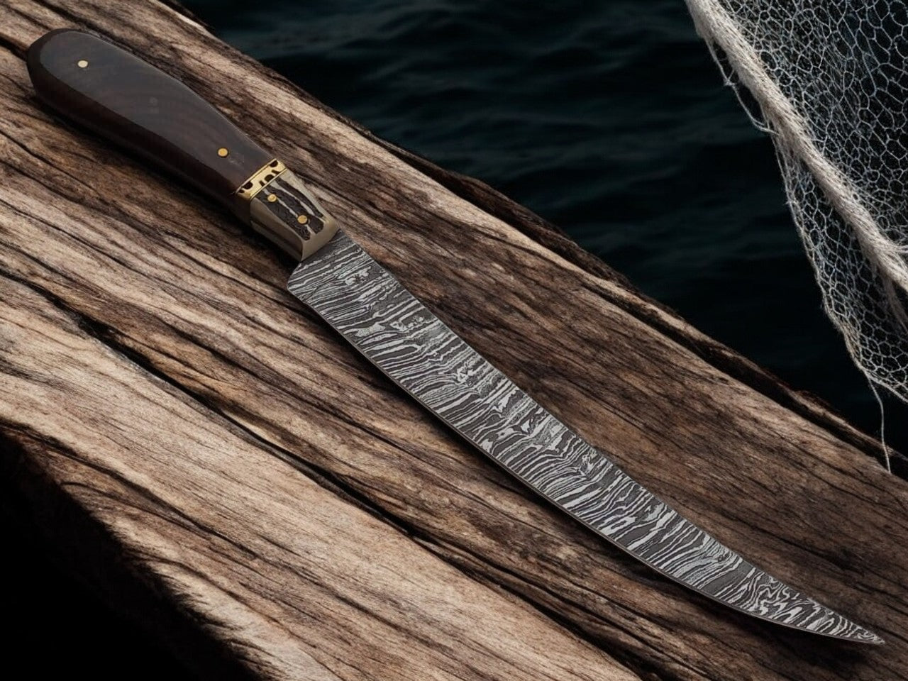 Premium Damascus Fillet Knife – Rosewood & Antler Handle Damascus Knife Store