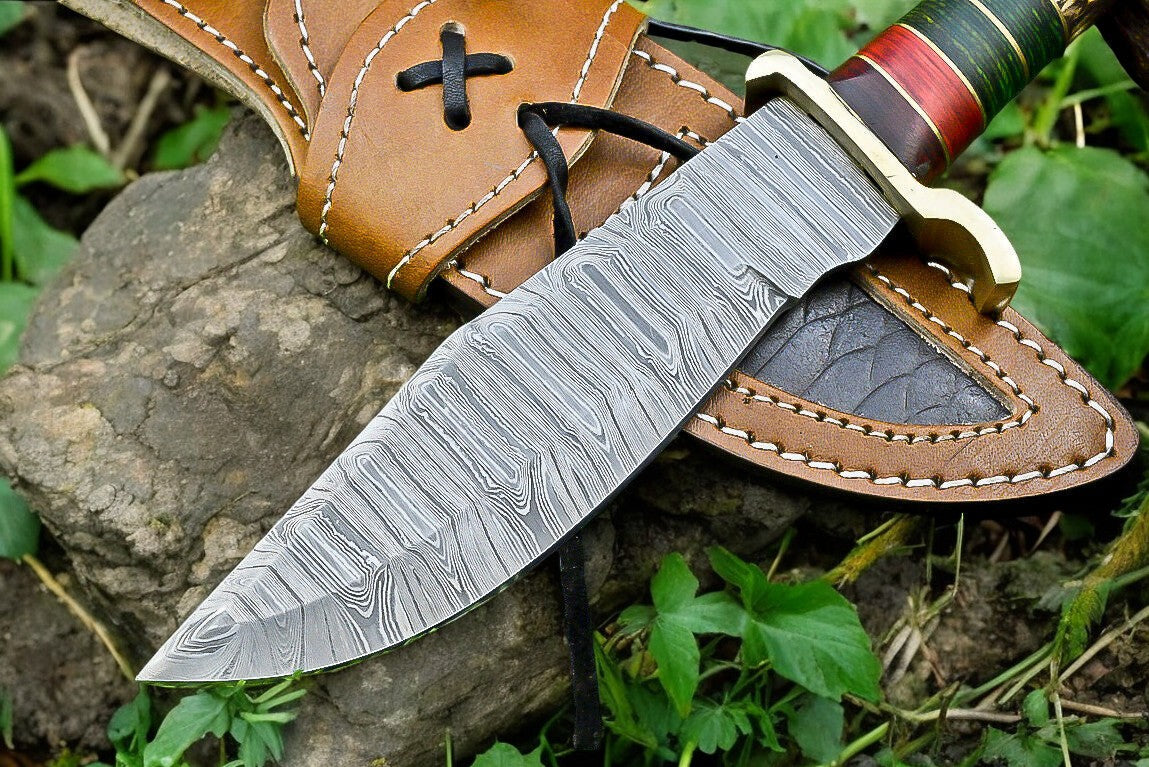 Handmade Damascus Hunting Knife – Antler & Wood Handle Damascus Knife Store