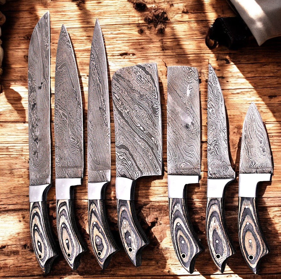 Handmade Damascus Kitchen Knives Set – Exotic Wood Handles Damascus Knife Store