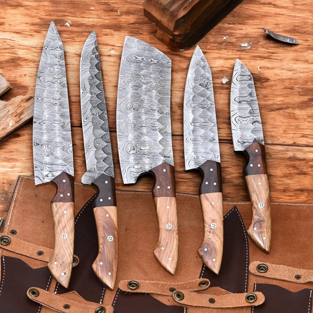 Handmade Damascus Steel Kitchen Knives Set – Rosewood Handle Damascus Knife Store