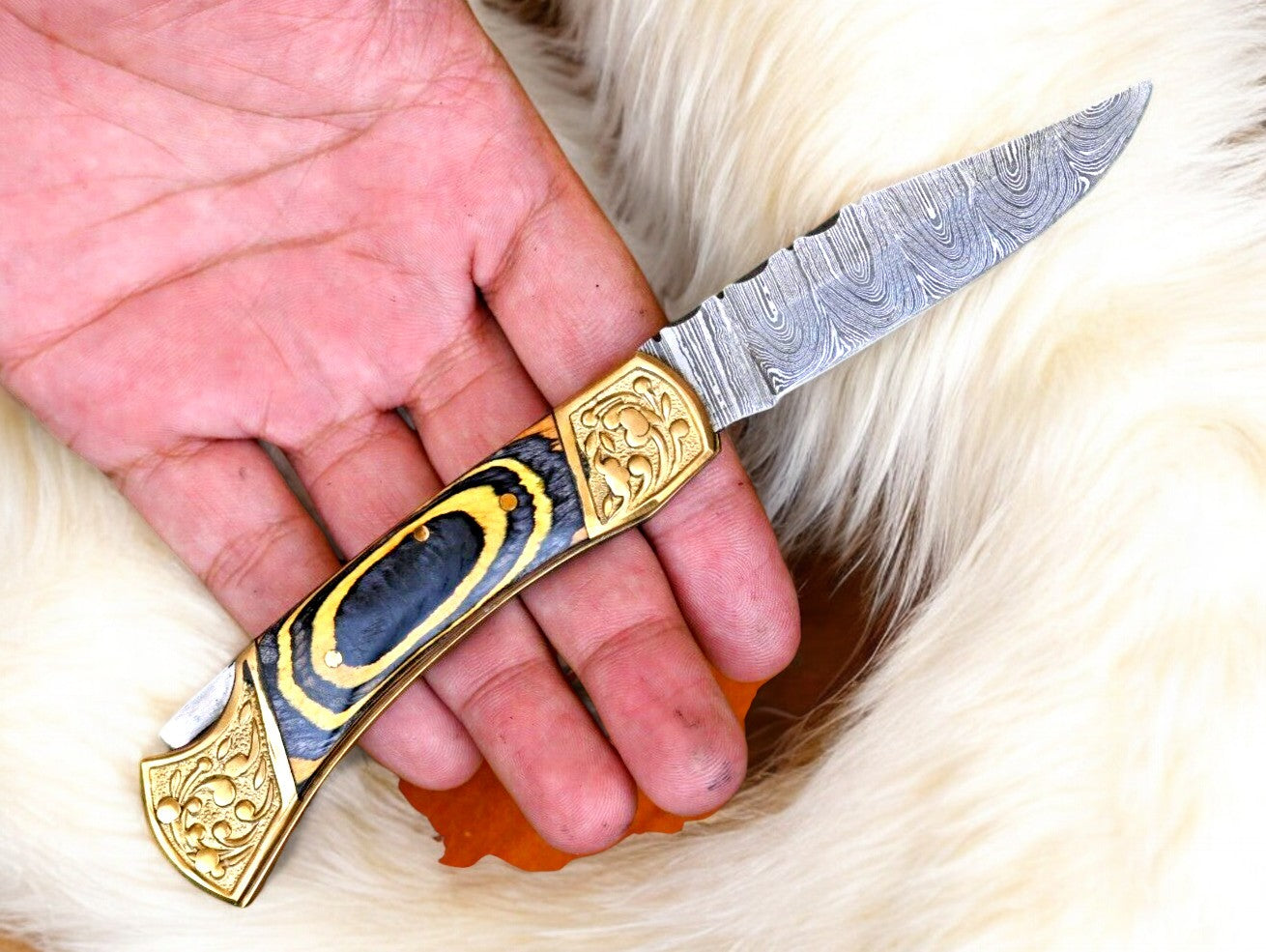 Handmade Damascus Folding Knife – Exotic Wood Handle Damascus Knife Store