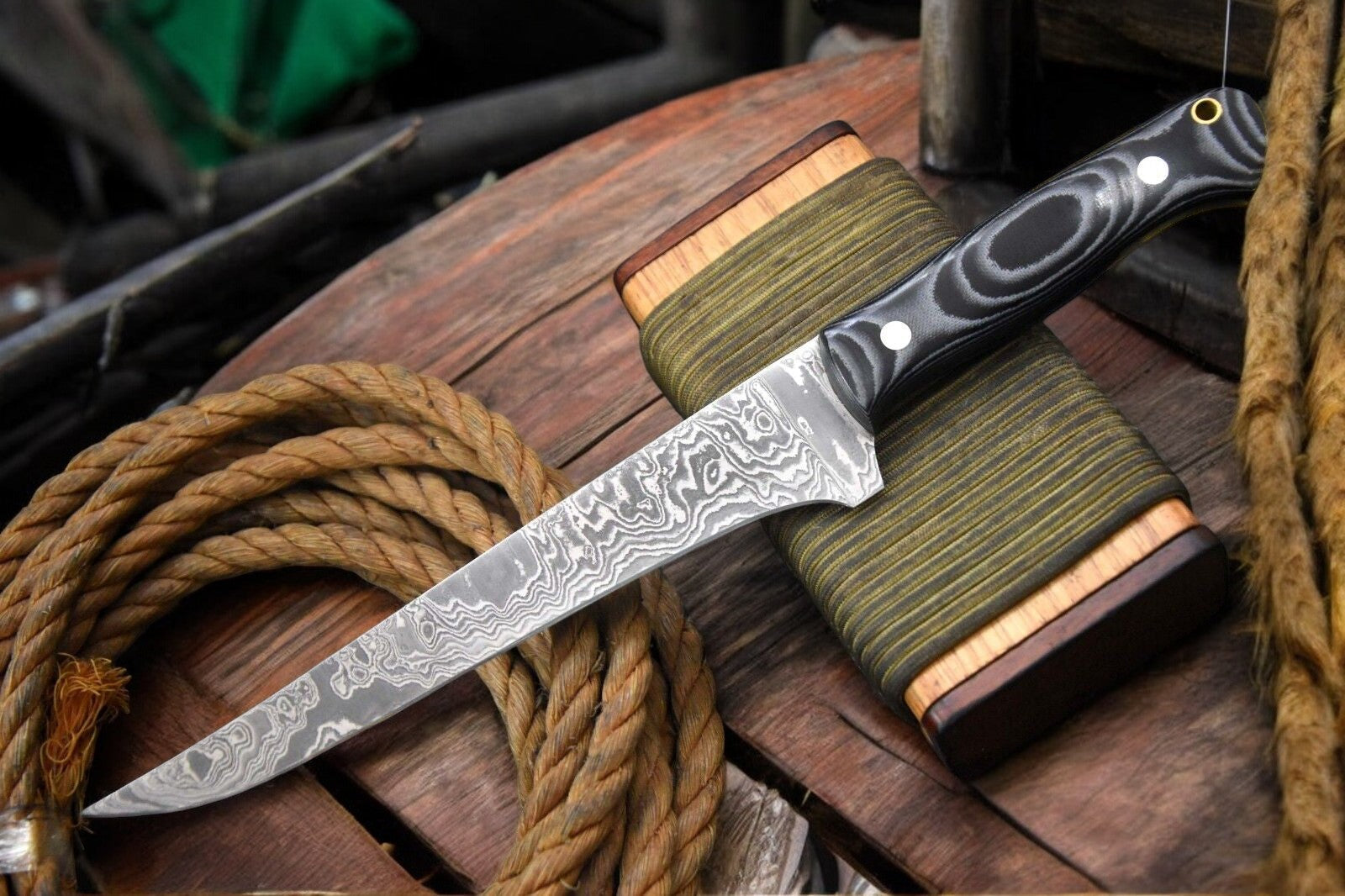 Handmade Damascus Fillet Knife with G-10 Micarta Handle Damascus Knife Store