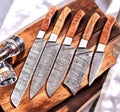 Handmade Damascus Kitchen Knives Set – Olivewood Handles Damascus Knife Store