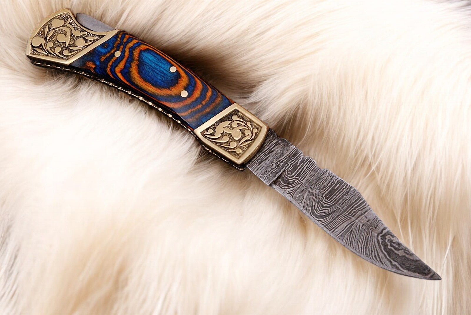Handmade Damascus Folding Knife – Exotic Wood Handle Damascus Knife Store
