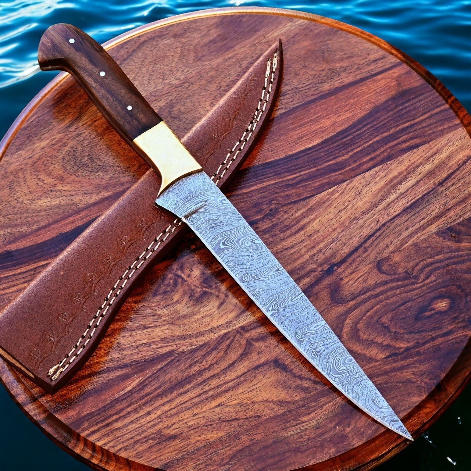 Handmade Damascus Fillet Knife – 12.5" Rosewood Handle Damascus Knife Store
