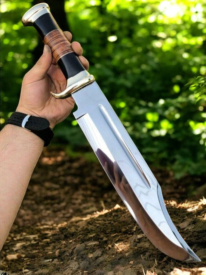 Custom Handmade Bowie Knife – 17" Buffalo Horn Handle Damascus Knife Store