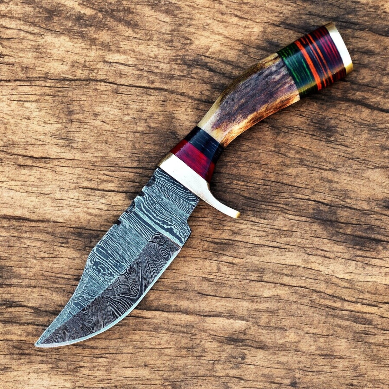 Handmade Damascus Hunting Knife with Antler Horn Handle Damascus Knife Store