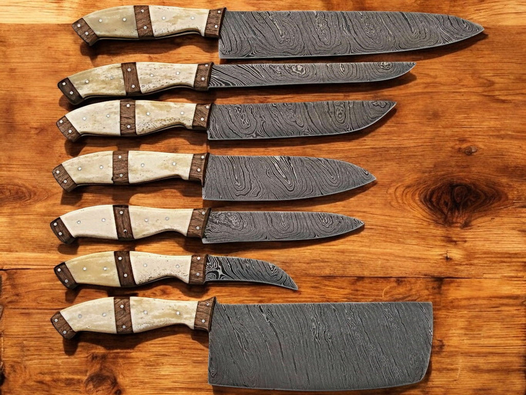 Handmade Damascus Kitchen Knives Set – Bone & Rosewood Damascus Knife Store