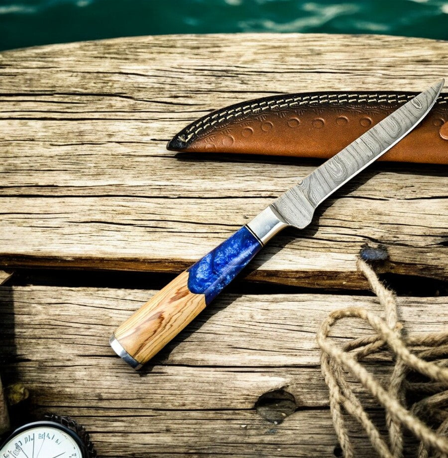 Handmade Damascus Fillet Knife – Epoxy Olive Wood Handle Damascus Knife Store