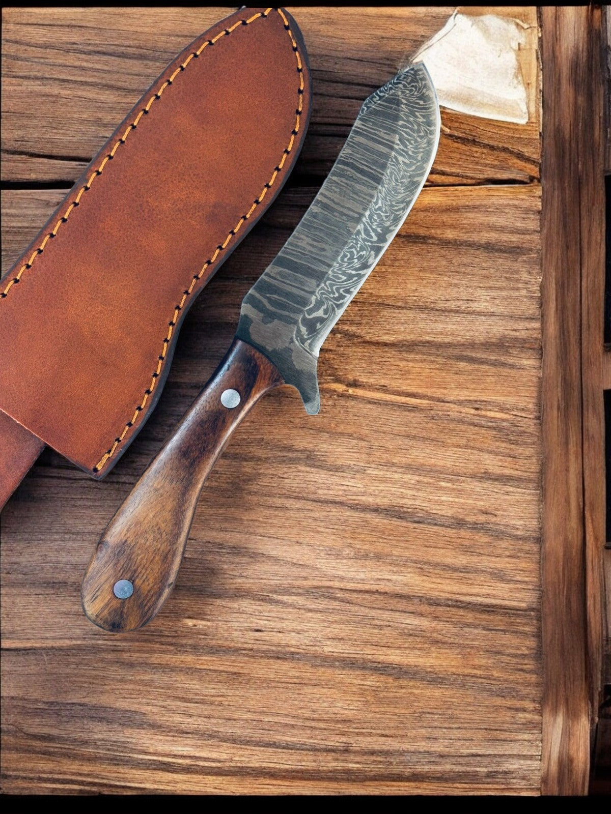 Handmade Damascus Cowboy Knife with Exotic Wood Handle Damascus Knife Store