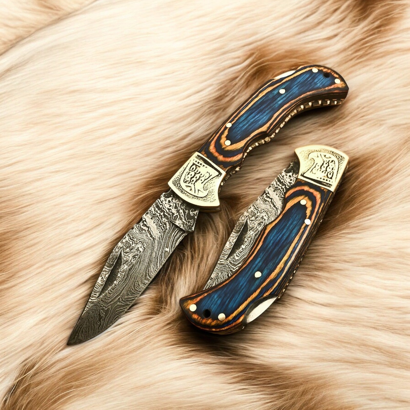 Custom Handmade Folding Knife – Exotic Wood Handle Damascus Knife Store