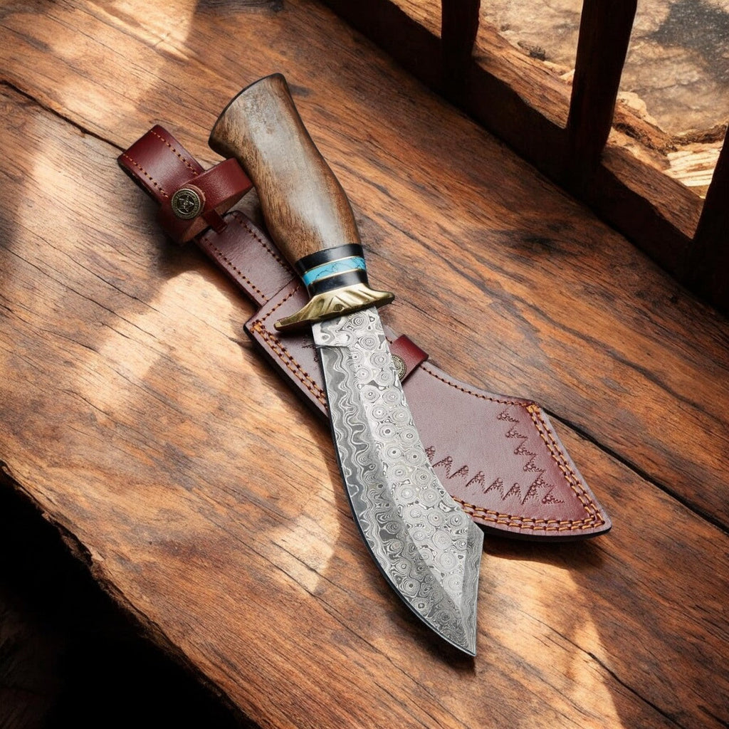 Custom Handmade Damascus Bowie Knife with Rosewood Handle Damascus Knife Store