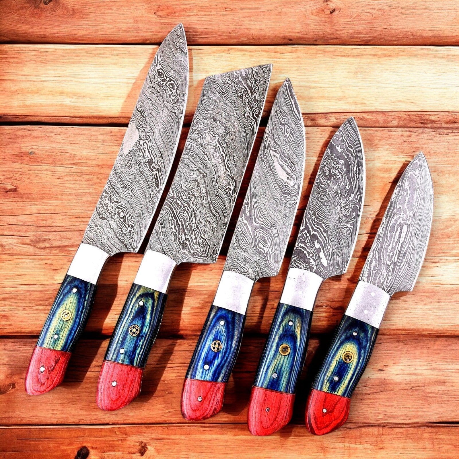 Handmade Damascus Steel Kitchen Knives Set – Exotic Wood Handles Damascus Knife Store