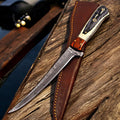 Handmade Damascus Fillet Knife with Antler Horn Handle Damascus Knife Store