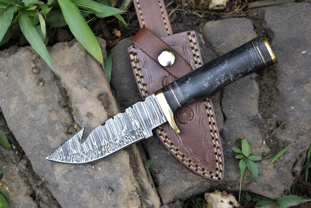 Custom Handmade Damascus Hunting Knife – 8" with Sheath Damascus Knife Store