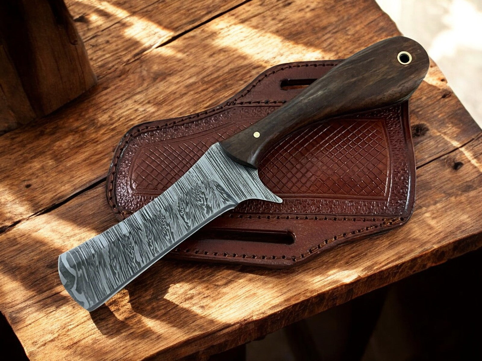 Handmade Damascus Bull Cutter Knife with Rosewood Handle Damascus Knife Store