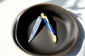 Handmade Damascus Folding Knife with Wood & Brass Handle Damascus Knife Store