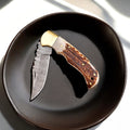 Custom Handmade Damascus Steel Folding Knife with Antler Horn Handle Damascus Knife Store