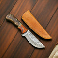 Handmade Damascus Steel Hunting Knife – 7.25" with Sheath Damascus Knife Store