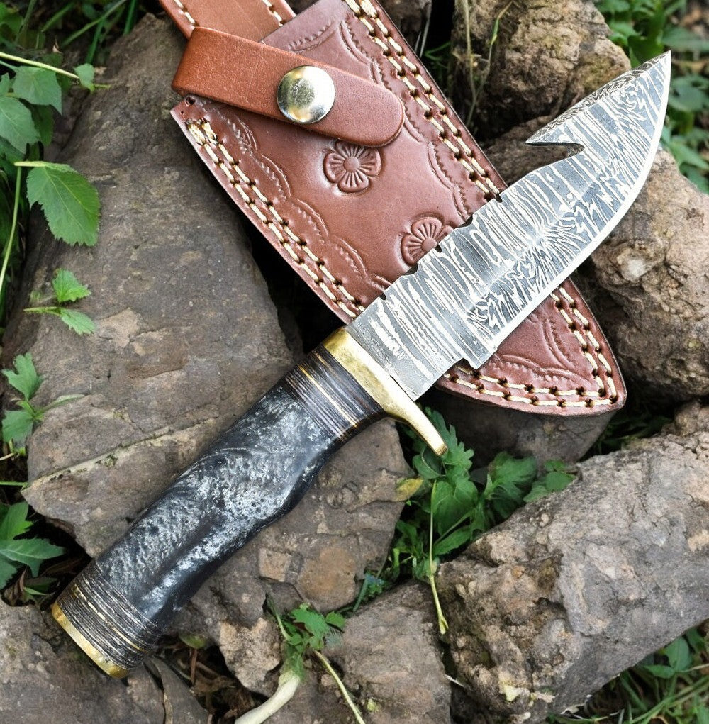 Custom Handmade Damascus Hunting Knife – 8" with Sheath Damascus Knife Store