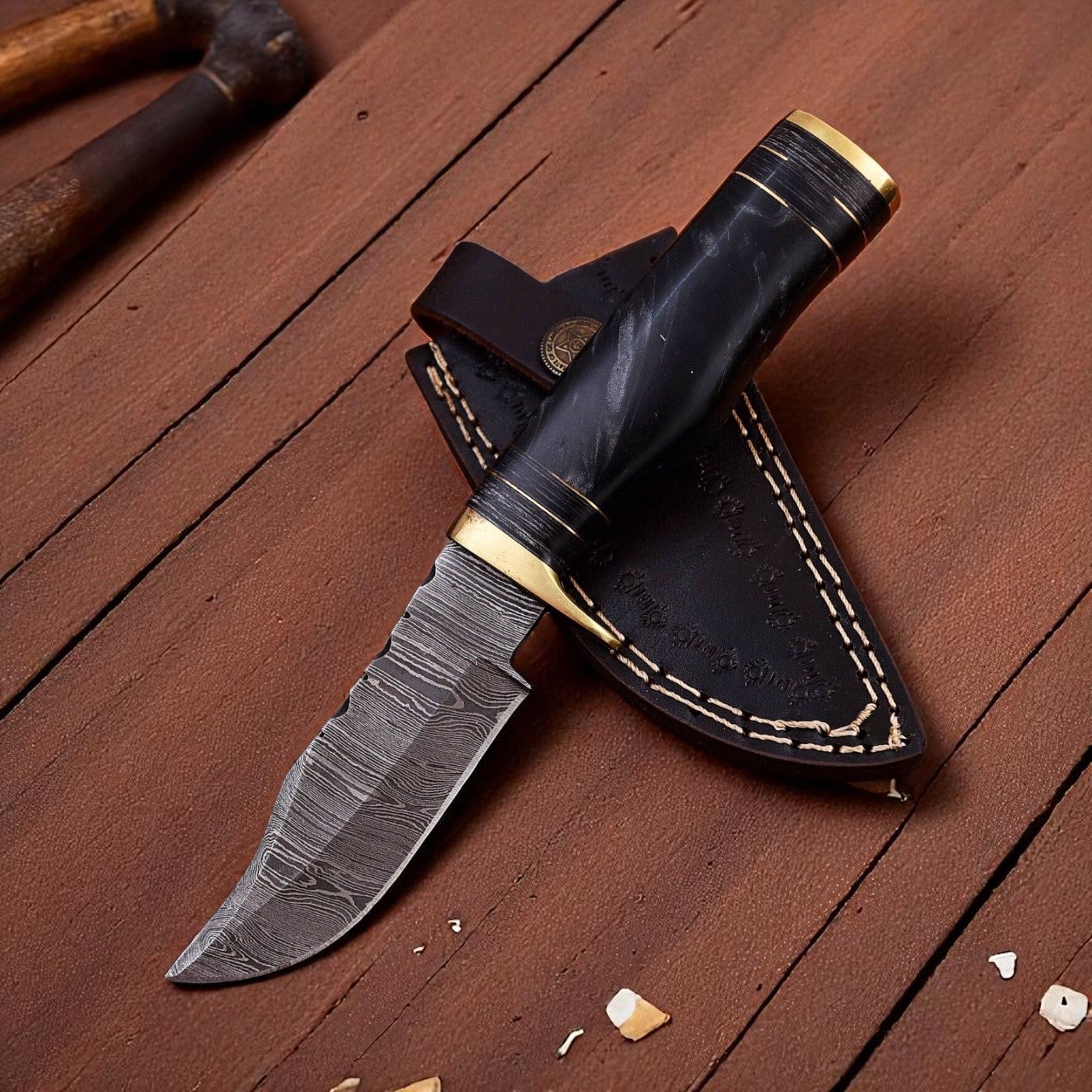 Custom Handmade Damascus Hunting Knife – 8" with Sheath Damascus Knife Store