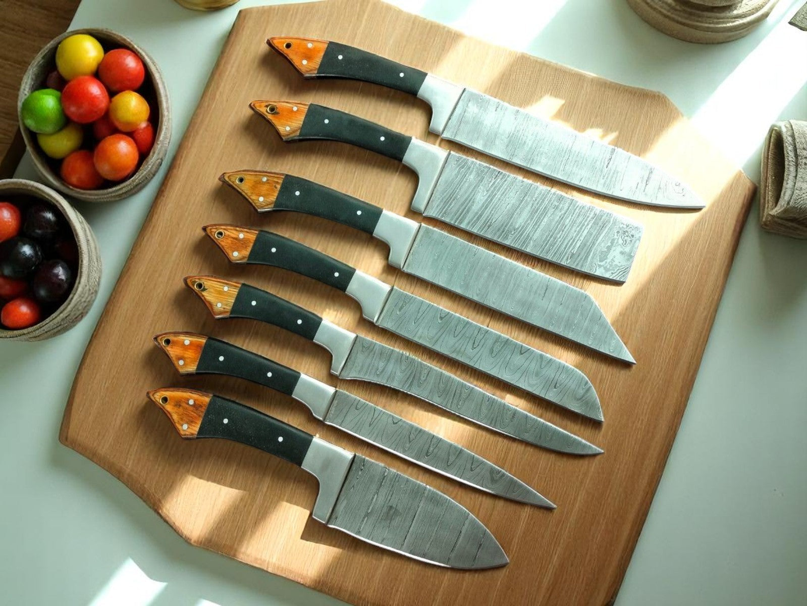 Knive Set – 7-Piece Full Tang Damascus Steel with Leather Roll Damascus Knife Store