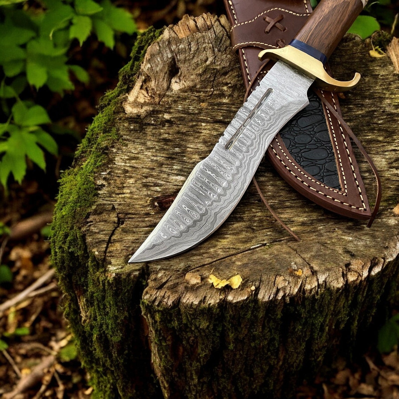 Custom Handmade Bowie Knife - 14" Damascus Steel Blade, Rosewood & Bone Handle Damascus Knife Store