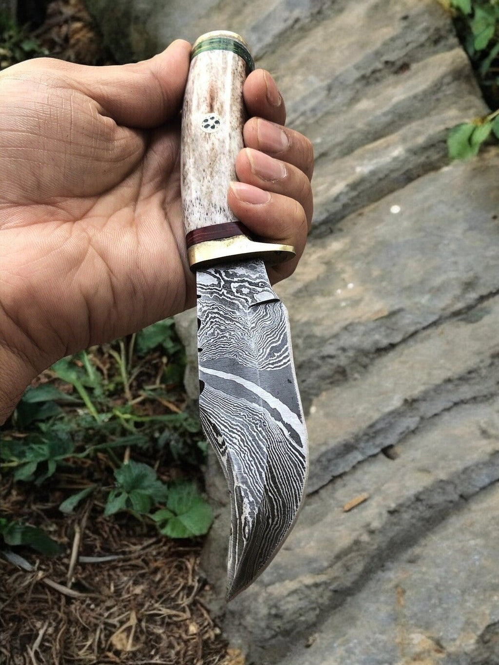Custom Handmade Damascus Hunting Knife – 7.5” with Bone Handle Damascus Knife Store