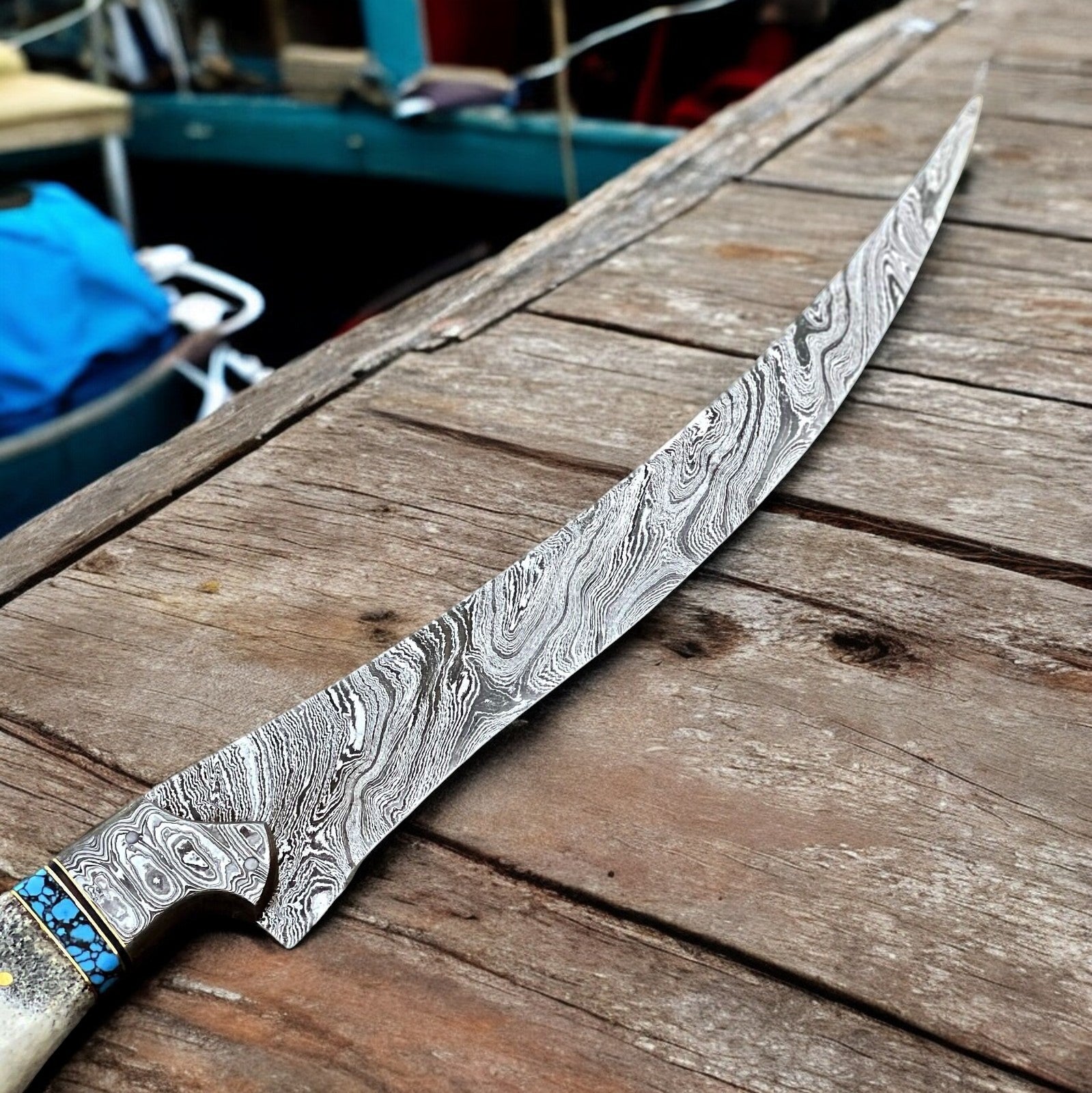 Premium Damascus Fillet Knife – Antler Horn Handle, 13" Damascus Knife Store