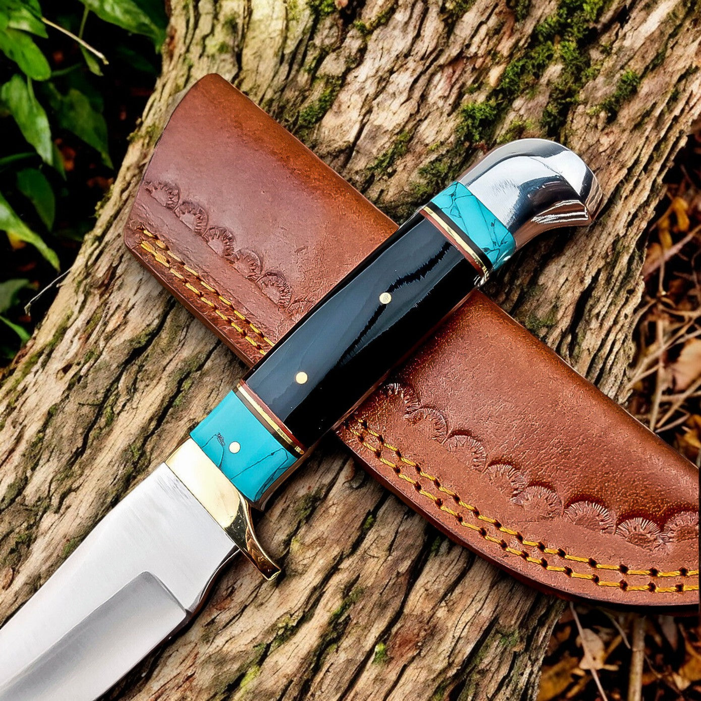 Custom Handmade Bowie Knife – D2 Steel, Epoxy Resin Handle Damascus Knife Store