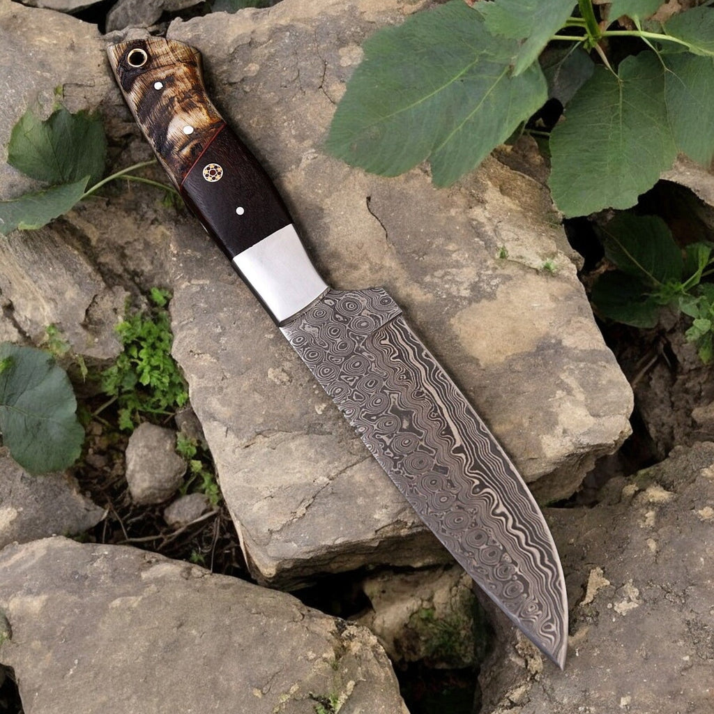 Handmade Damascus Hunting Knife | Sheep Horn & Rosewood Damascus Knife Store