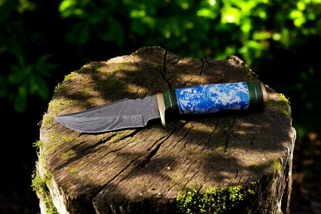 Handmade Damascus Hunting Knife with Epoxy Resin Handle Damascus Knife Store