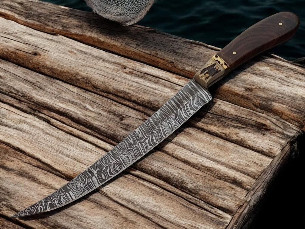 Premium Damascus Fillet Knife – Rosewood & Antler Handle Damascus Knife Store