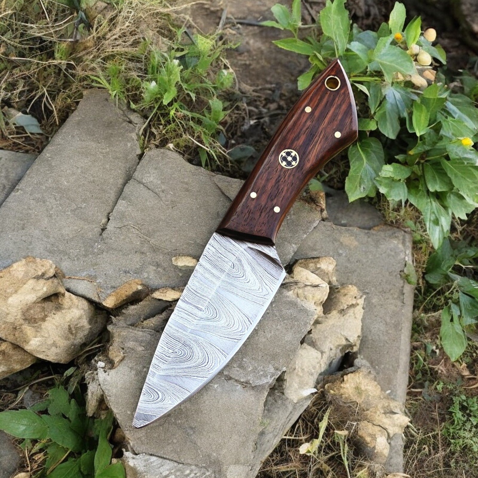 Handmade Damascus Hunting Knife with Rosewood Handle Damascus Knife Store